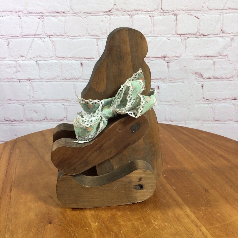 Vintage 1980’s Wooden Bear with Floral Bow